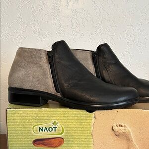 Naot Black Leather Helm Ankle Boots